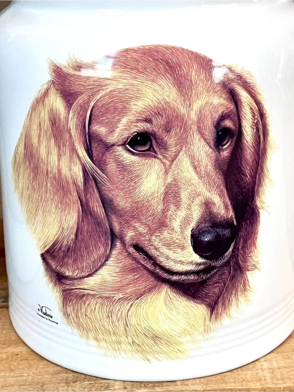 Large Vintage Porcelain by Rosalinde Longhaired Dachshund Treat Jar